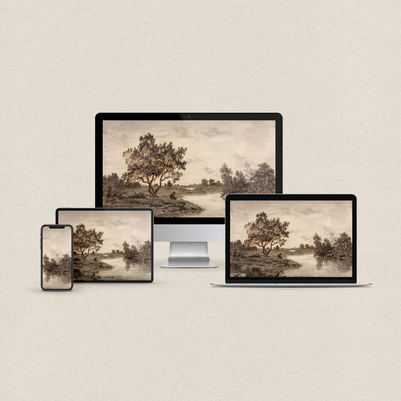 Sepia Autumn Landscape Wallpaper Bundle – Vintage Neutral Tree Aesthetic for iPhone iPad Desktop