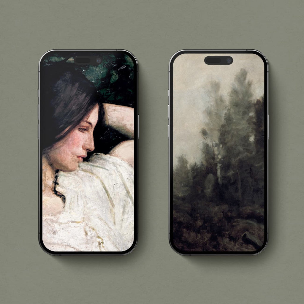 Dark feminine aesthetic iPhone wallpapers featuring vintage portrait and floral artwork