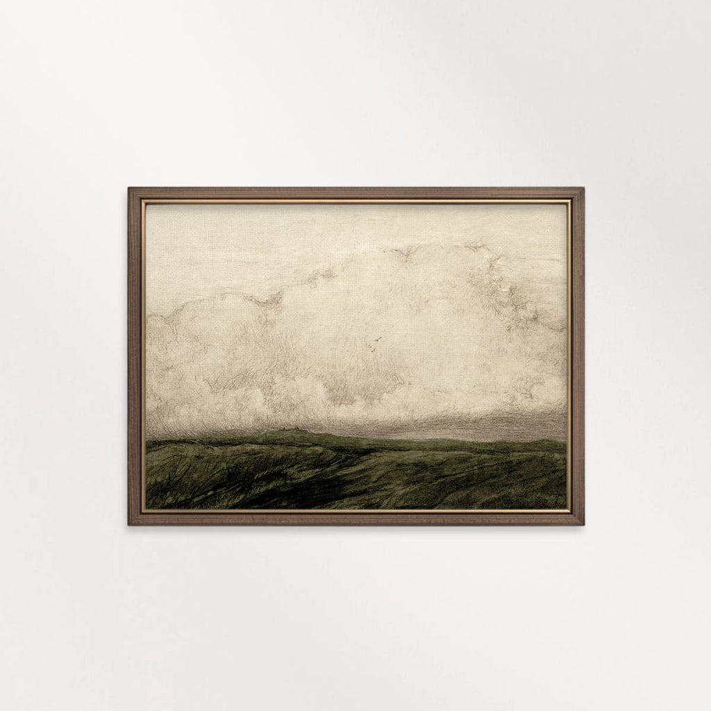 Minimal Moody Dark Green Landscape Printable Wall Art | Vintage Autumn Print