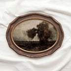 Dark neutral landscape art printable in black and beige tones with minimalist earthy composition and soft lighting.