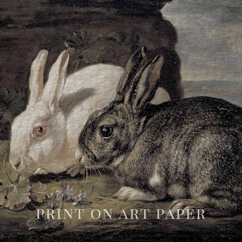 Baroque Rabbit Wall Art Print (Antique Dark Romantic Woodland Landscape)