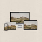 Desert desktop wallpaper featuring a vintage Nevada landscape in warm earthy tones with matching phone, iPad and MacBook wallpapers