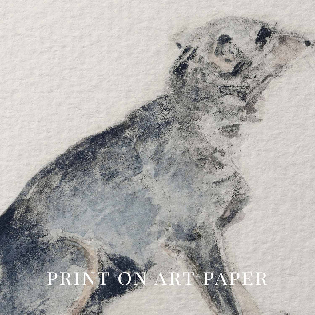 Vintage Watercolor Dog Wall Art Printable | Neutral Rustic Dog Illustration