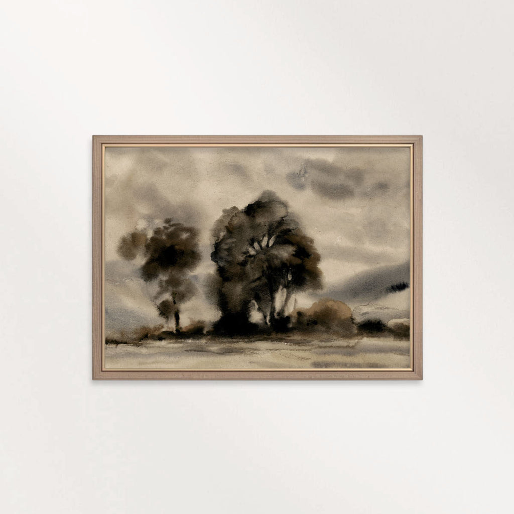Moody Black Watercolor Tree Printable Wall Art | Vintage Monochrome Landscape