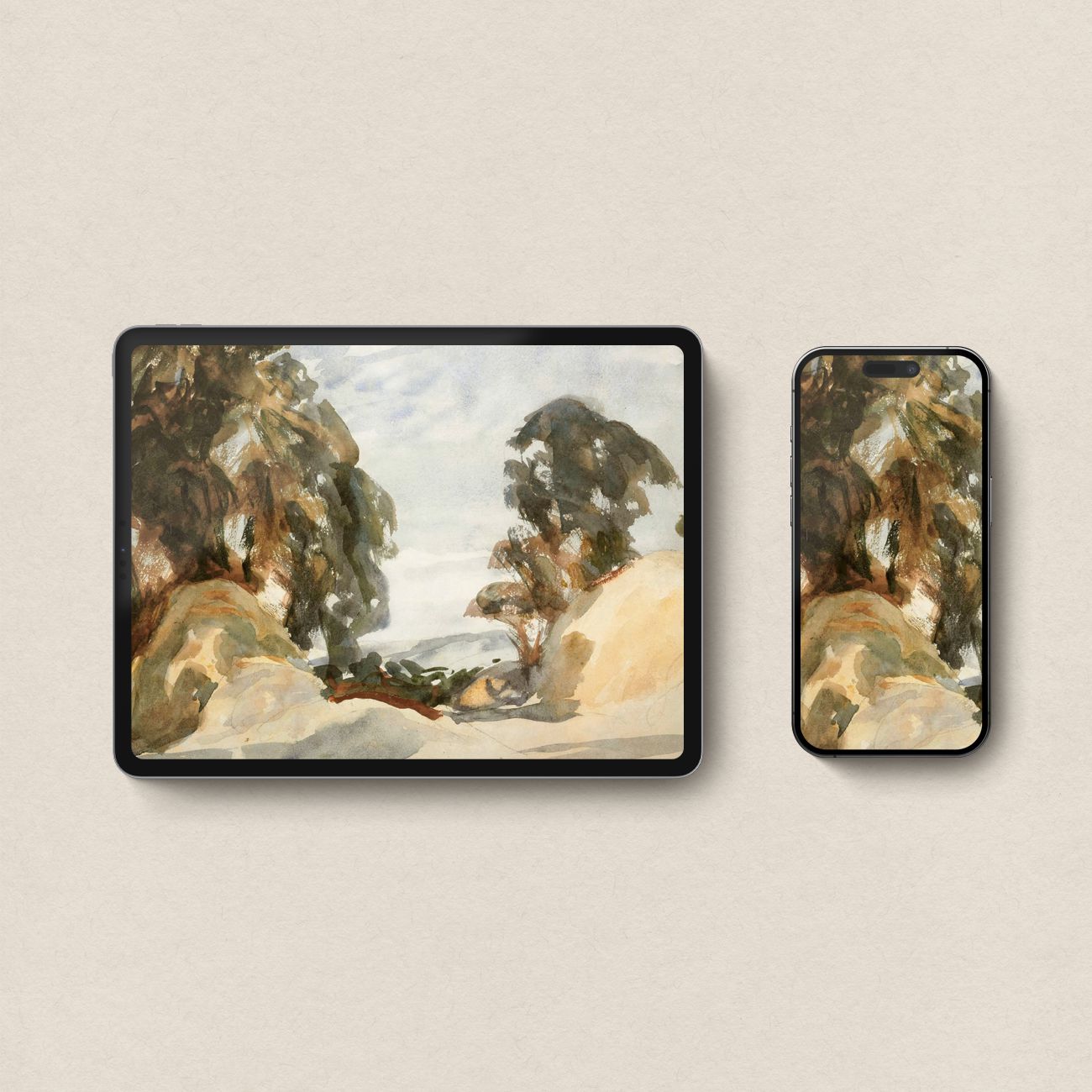 Rustic Wallpaper Bundle — Earth Tone Trees Watercolor Device Wallpapers (iPhone, iPad & Desktop Digital Download)