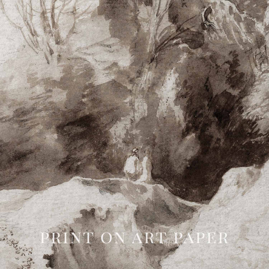 Muted Brown European Landscape Wall Art Printable – Neutral Woodland Forest Print