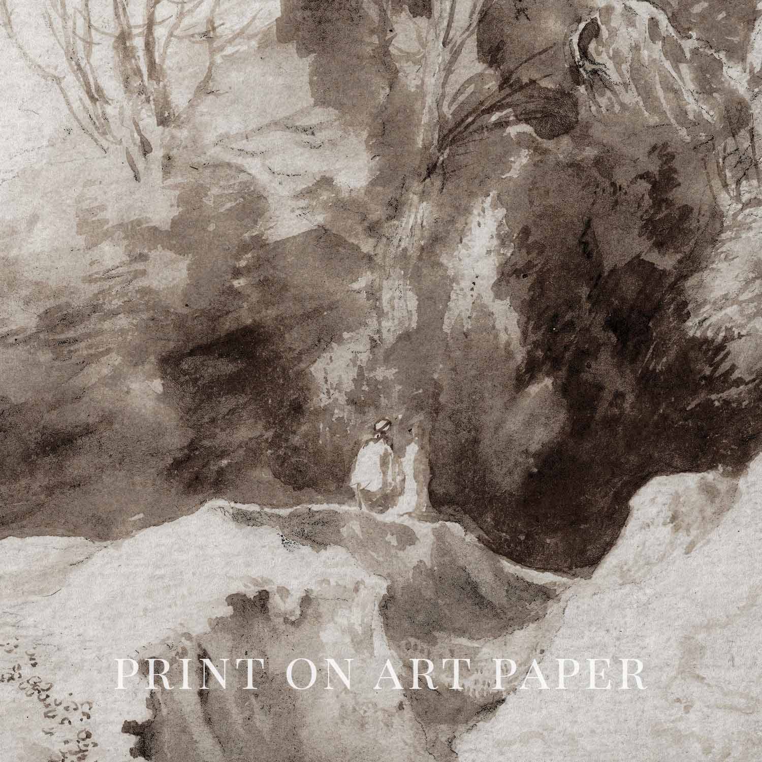 Muted Brown European Landscape Wall Art Printable – Neutral Woodland Forest Print