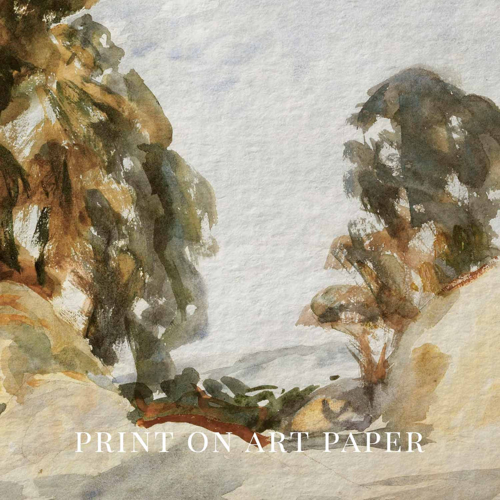 Rustic Abstract Watercolor Landscape Wall Art Printable — Earth Tone Trees Modern Farmhouse Nature Print
