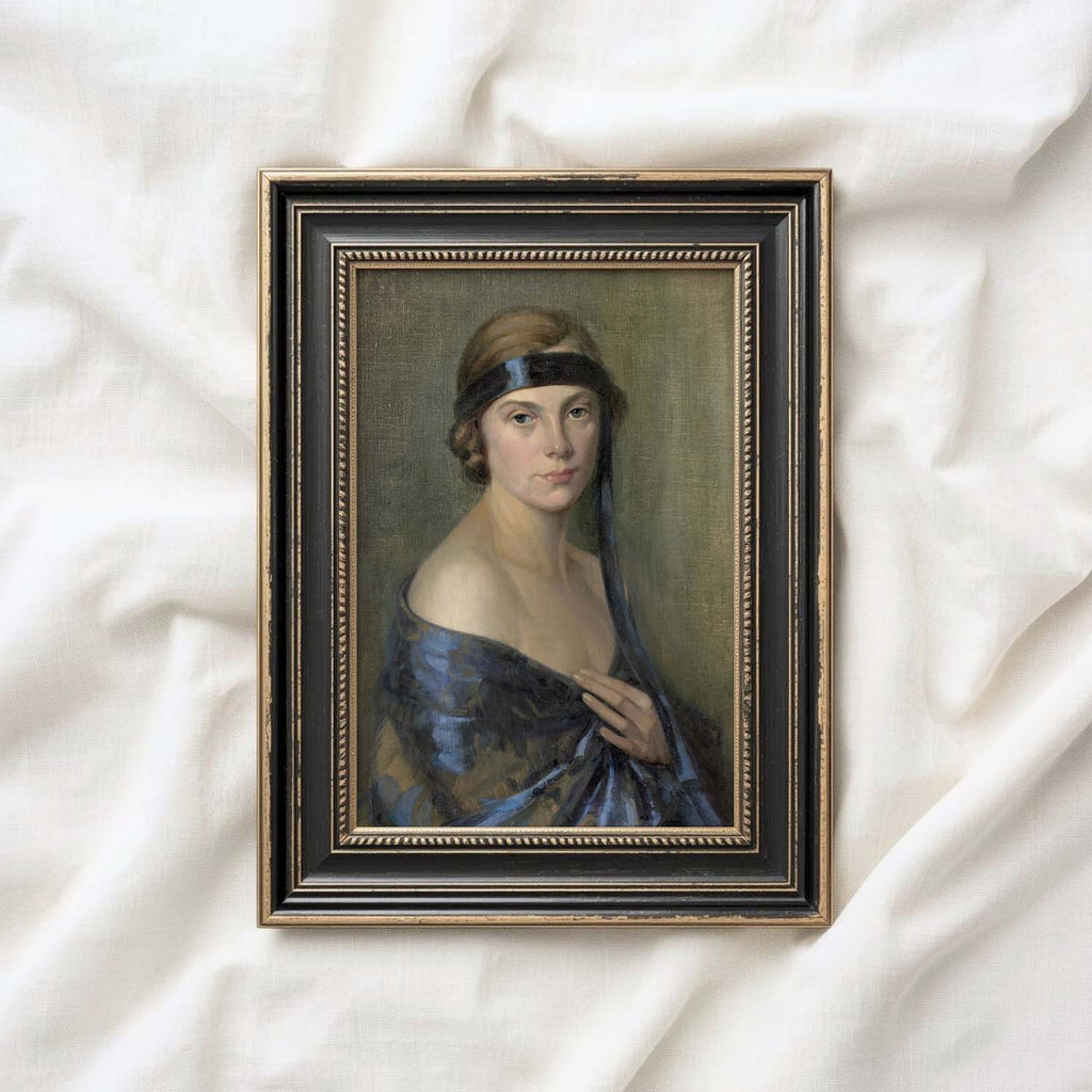1920s Flapper Portrait Wall Art Printable | Blue Headband Vintage Oil Painting Woman (Digital Download)