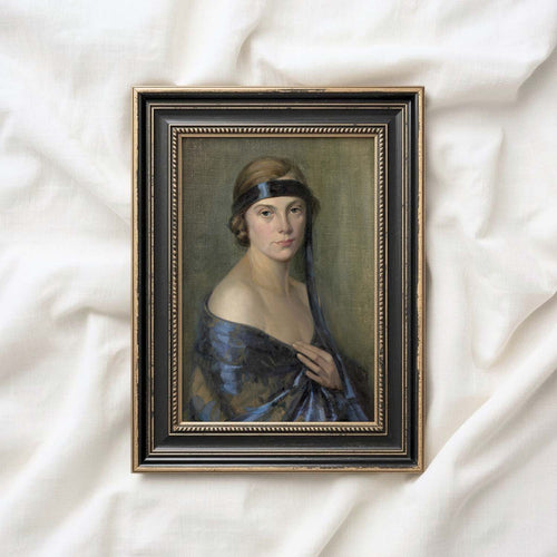 1920s Flapper Portrait Wall Art Printable | Blue Headband Vintage Oil Painting Woman (Digital Download)