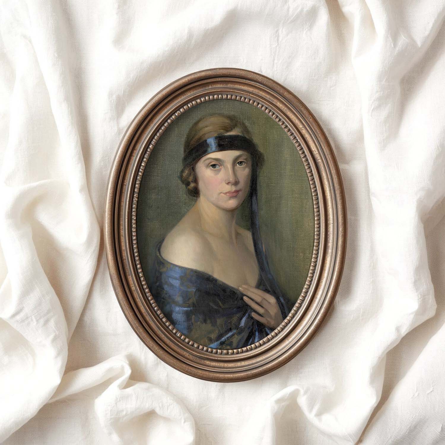 1920s Flapper Portrait Wall Art Printable | Blue Headband Vintage Oil Painting Woman (Digital Download)