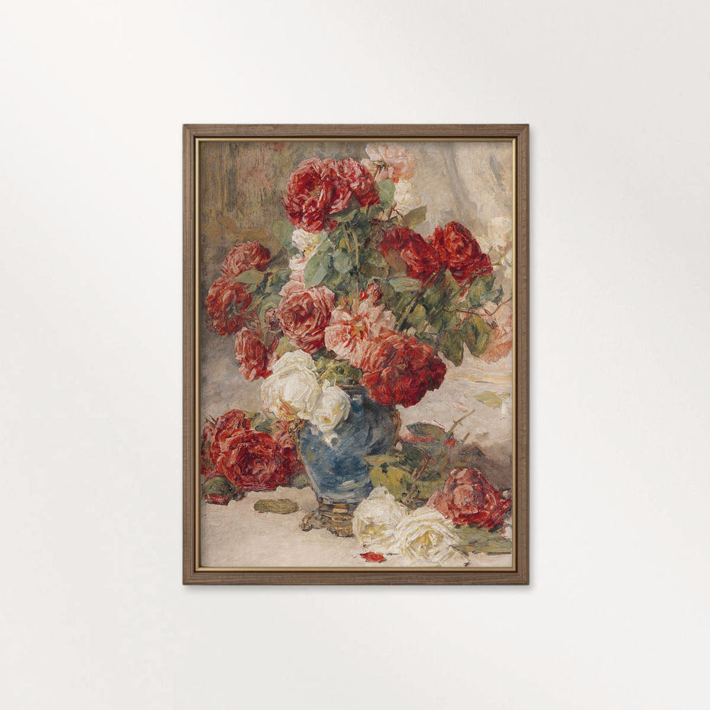 French Floral Still Life Wall Art Printable (Digital Download) — Muted Roses in Château Vase
