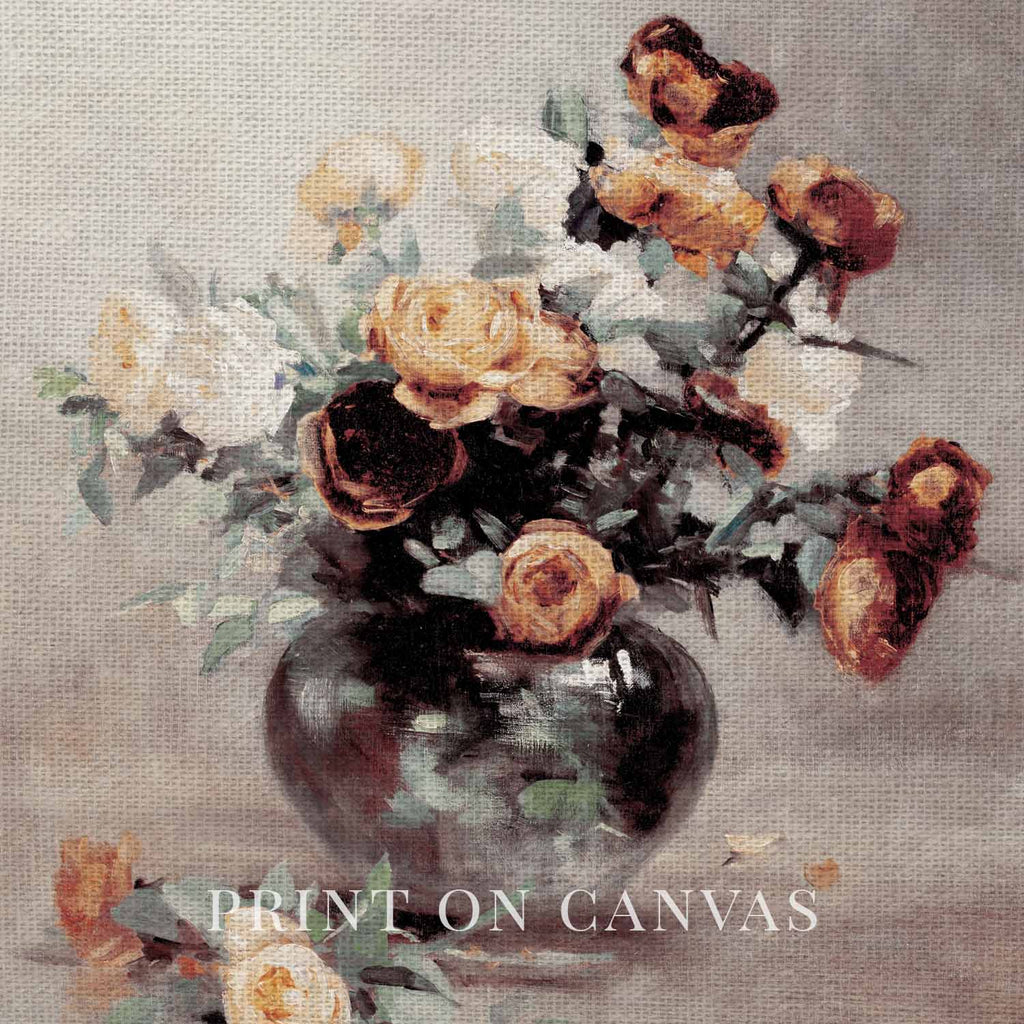 French Cottage Grey Rose Still Life Wall Art Printable (Digital Download) — Parisian Farmhouse Vertical Oil Painting
