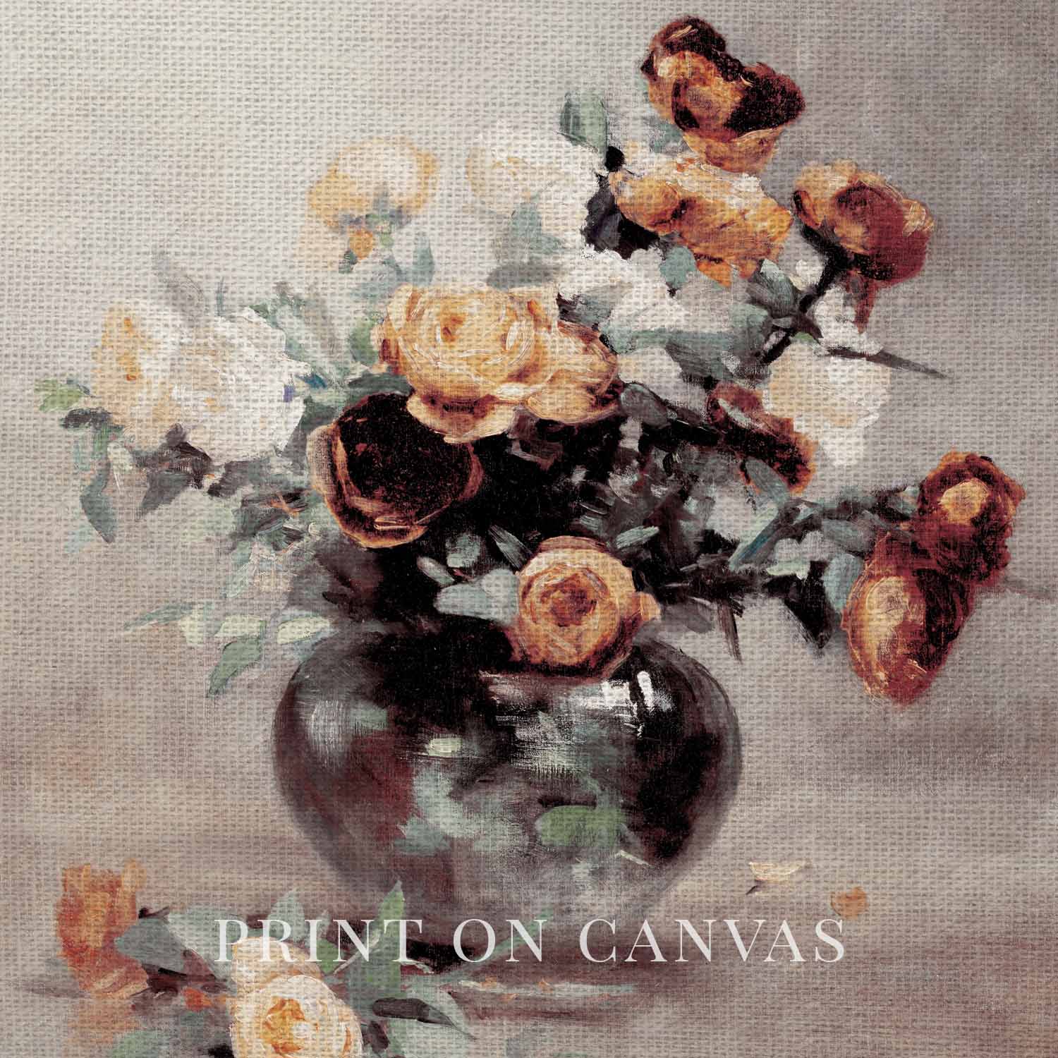 French Cottage Grey Rose Still Life Wall Art Printable (Digital Download) — Parisian Farmhouse Vertical Oil Painting