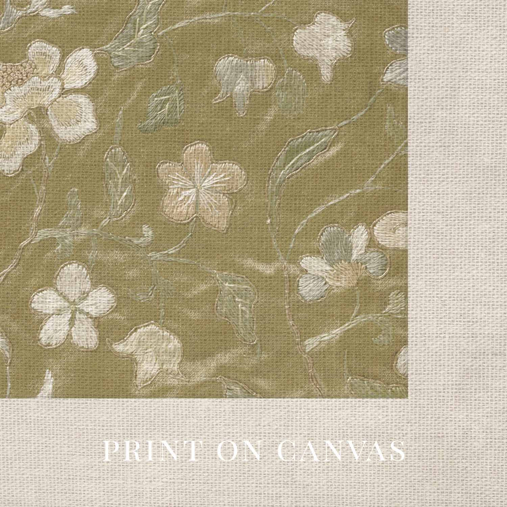 Vintage Yellow Floral Embroidered Wall Art Printable – Silk Textile Cottagecore Print (Digital Download)