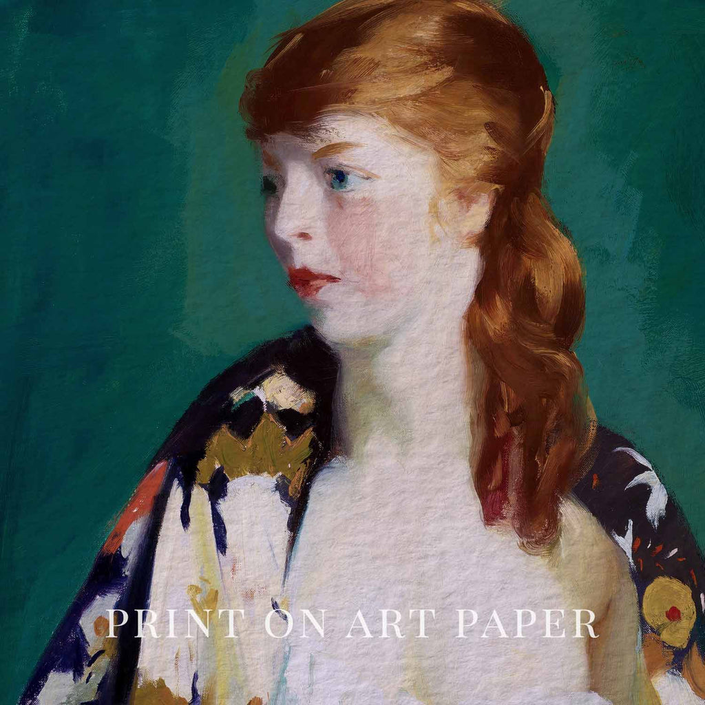 Parisian Vintage Portrait Wall Art Print – Emerald Green Fashion Oil Painting (Digital Download)