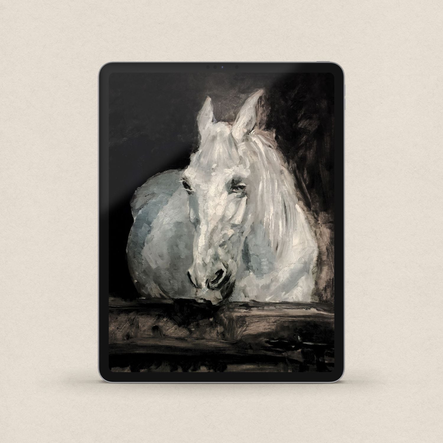 Vintage White Horse iPhone & iPad Wallpaper Set (Dark Academia) — Stable Portrait