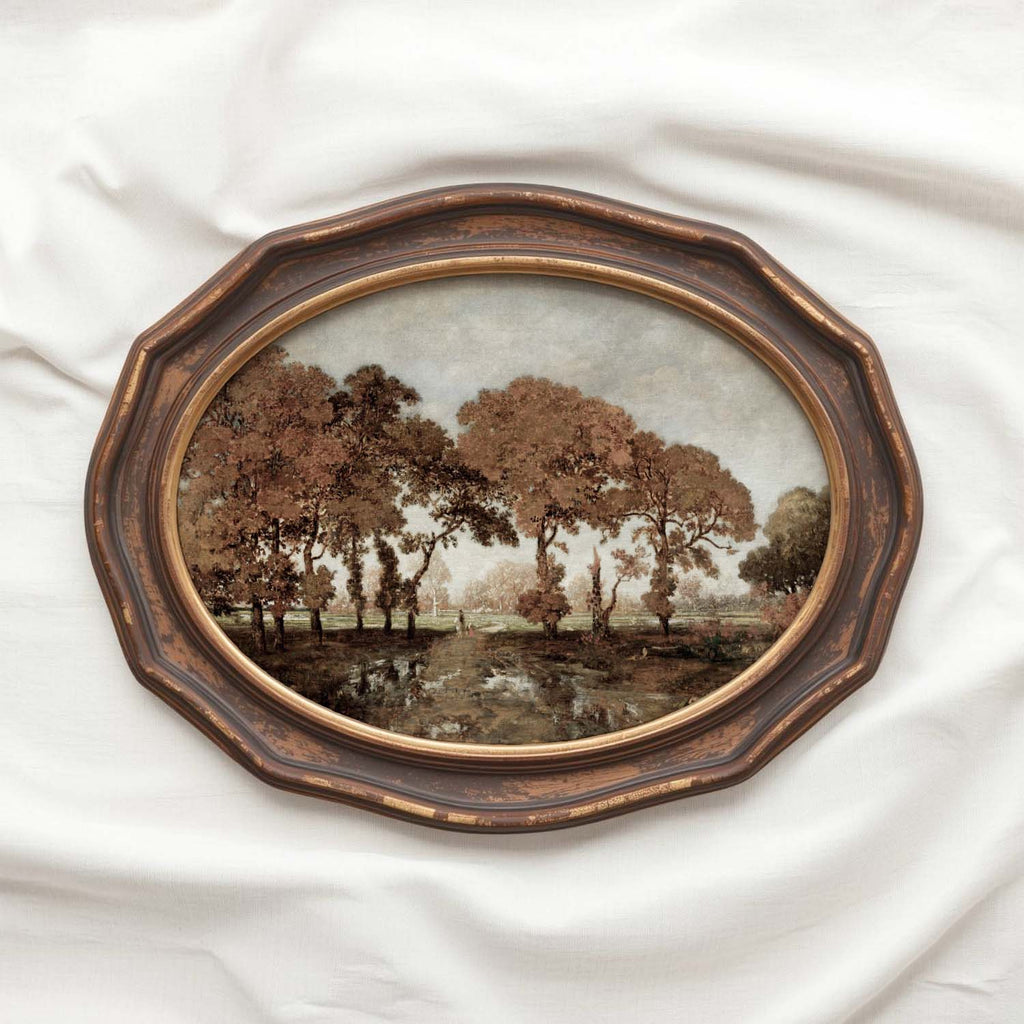 Autumn trees wall art print in heritage style for cozy fall home decor.