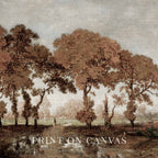 Fall forest trees landscape printable wall art with a moody autumn aesthetic.