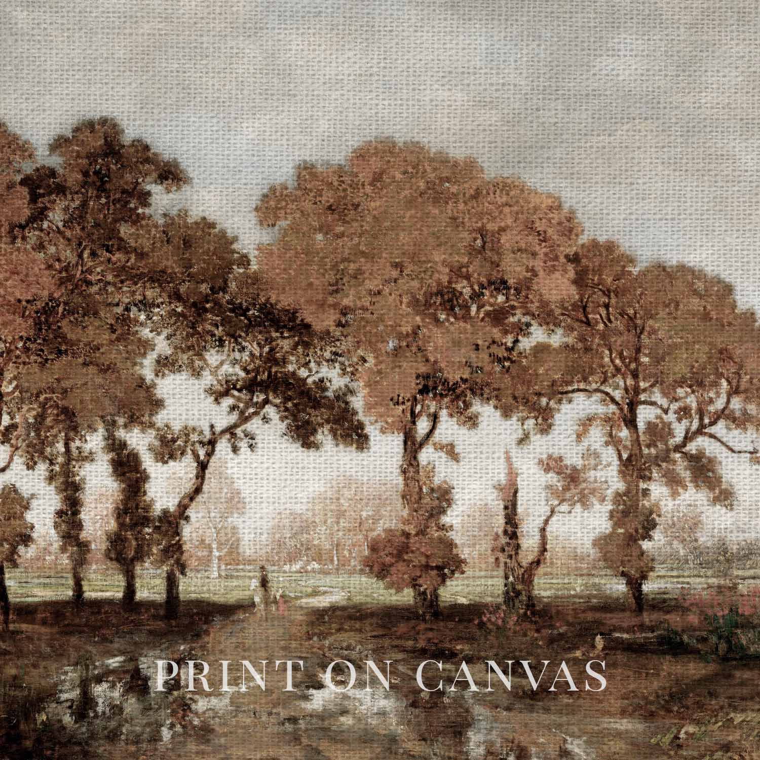 Fall forest trees landscape printable wall art with a moody autumn aesthetic.