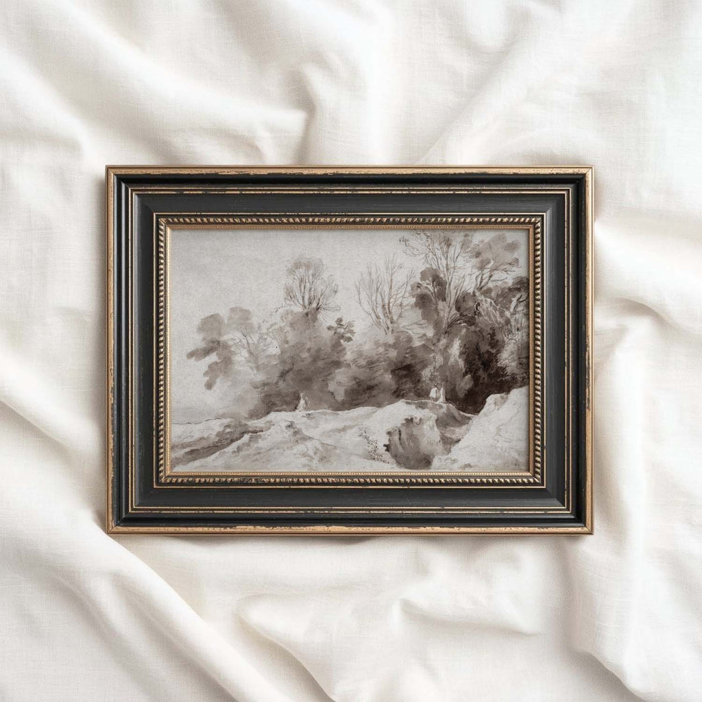 Muted Brown European Landscape Wall Art Printable – Neutral Woodland Forest Print