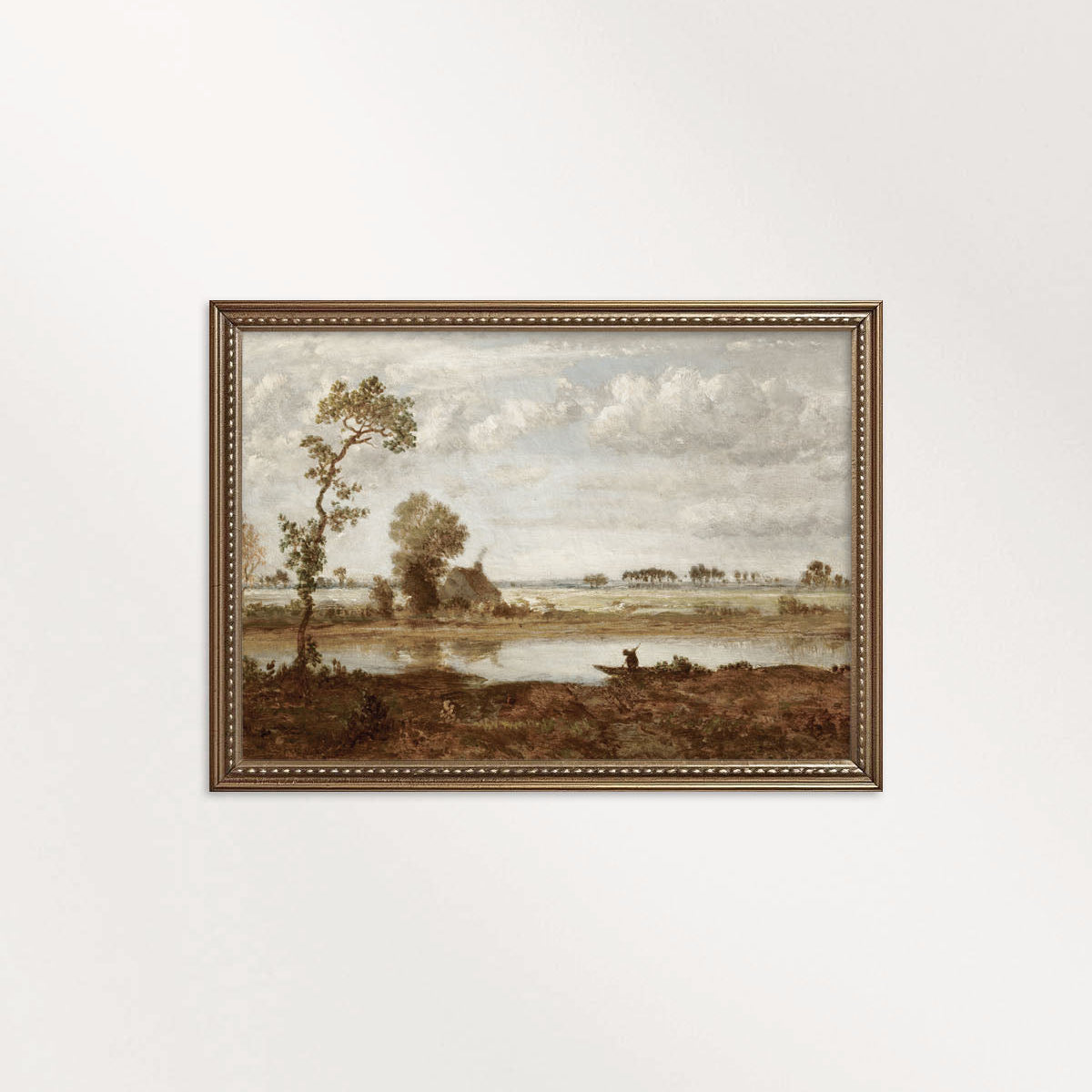 Fall Lake Muted Landscape vintage sepia printable wall art with yellow ochre and muted grey lake tones.