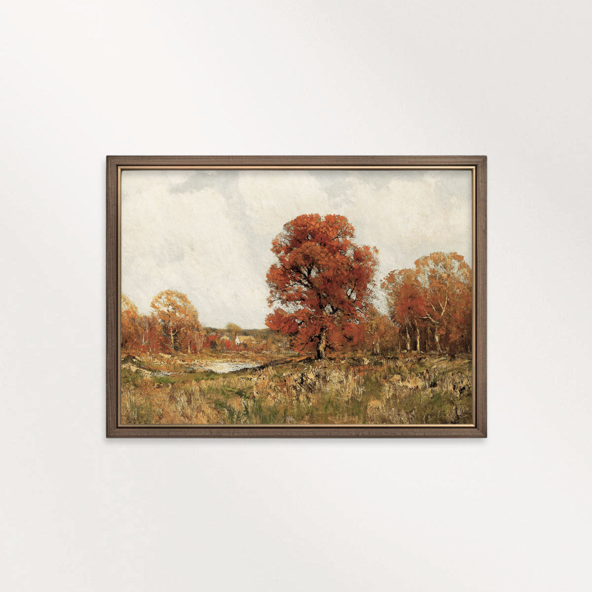 Fall living room print featuring vintage heritage autumn tree landscape printable wall art.