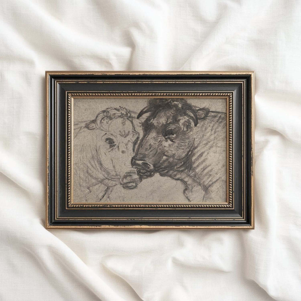 Two Cows Wall Art Printable | Vintage Pencil Sketch Farm Animal Print
