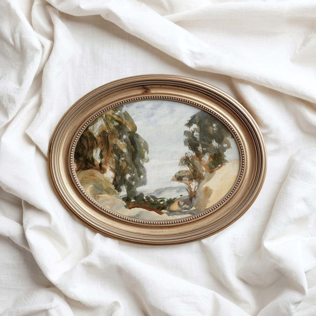 Rustic Abstract Watercolor Landscape Wall Art Printable — Earth Tone Trees Modern Farmhouse Nature Print