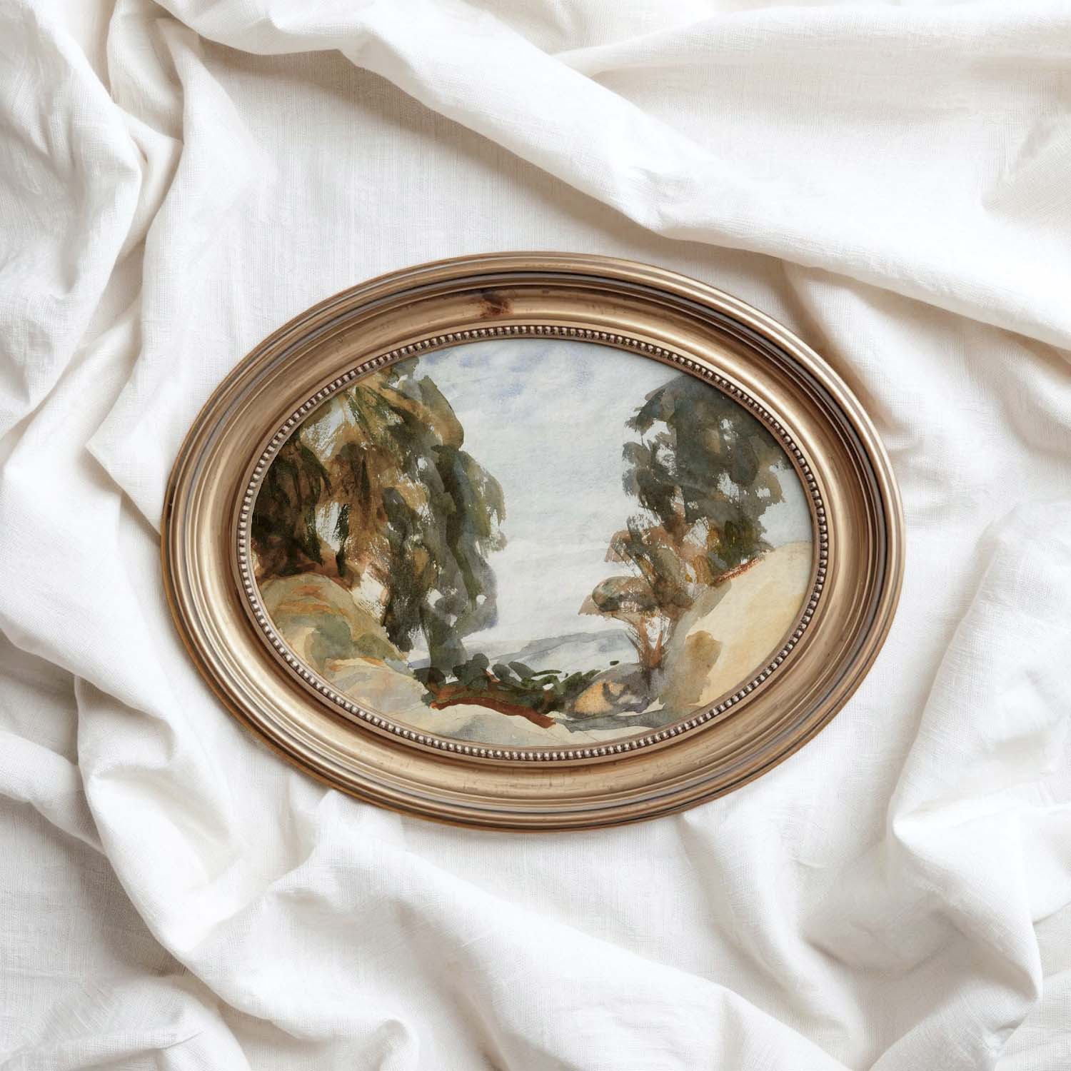 Rustic Abstract Watercolor Landscape Wall Art Printable — Earth Tone Trees Modern Farmhouse Nature Print