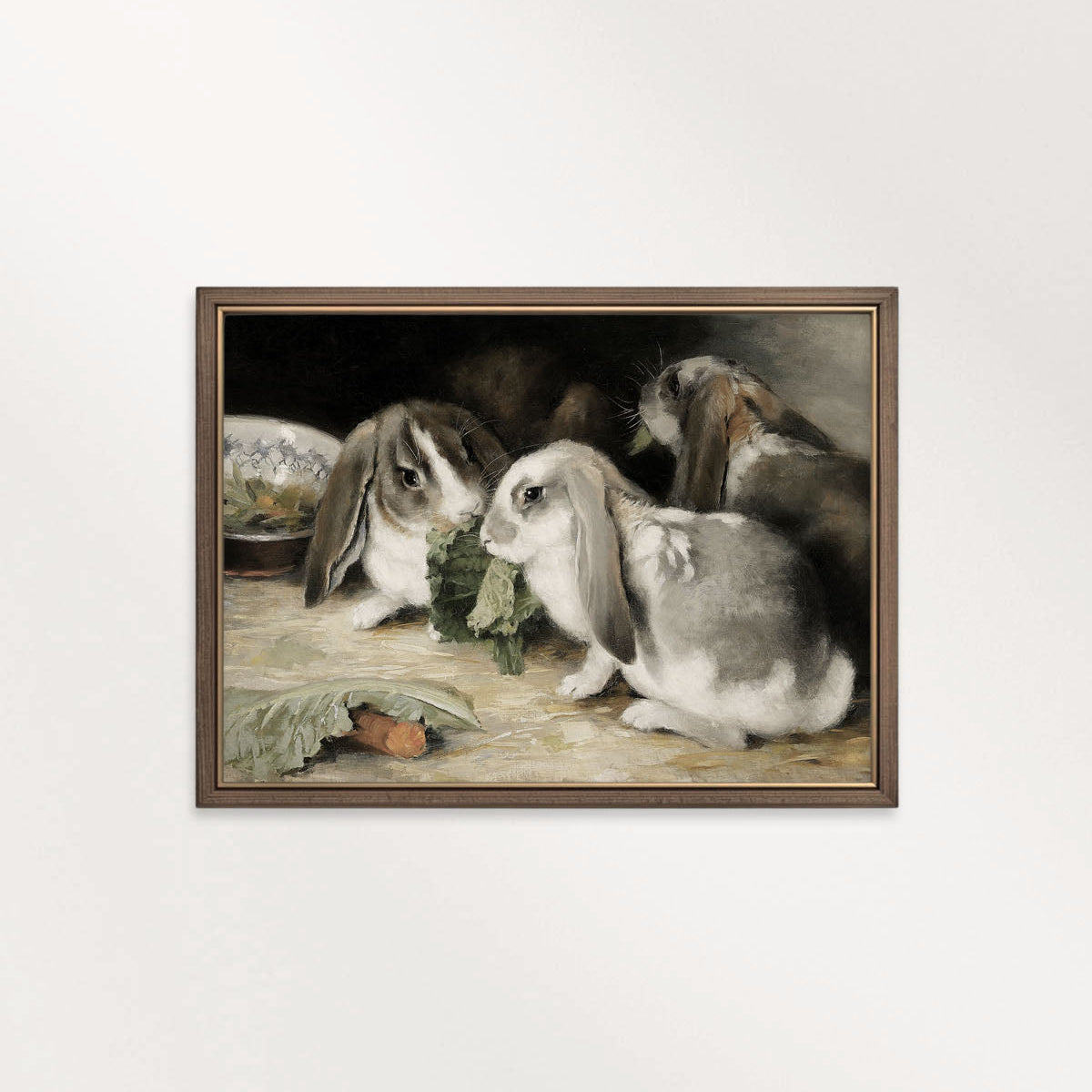 Farmhouse Kitchen Rabbit Wall Art Printable (Vintage Holland Lop Vegetable Still Life Decor)