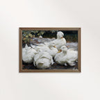 Five White Ducks Bird Print Digital Download (Antique Farmhouse Oil Painting Wall Art)