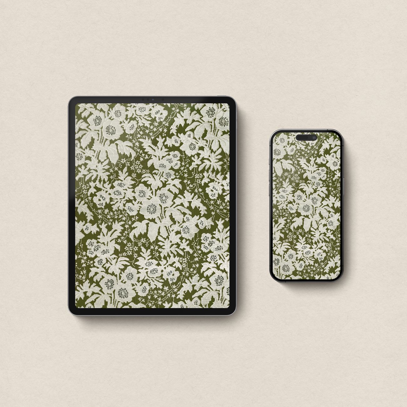 Cottage Fern Botanical Wallpaper Set – Green Floral iPhone & iPad Bundle (Digital Download)