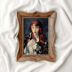 Navy Blue Parisian Portrait Wall Art Print – Romantic Red Hair Woman Oil Painting (Digital Download)