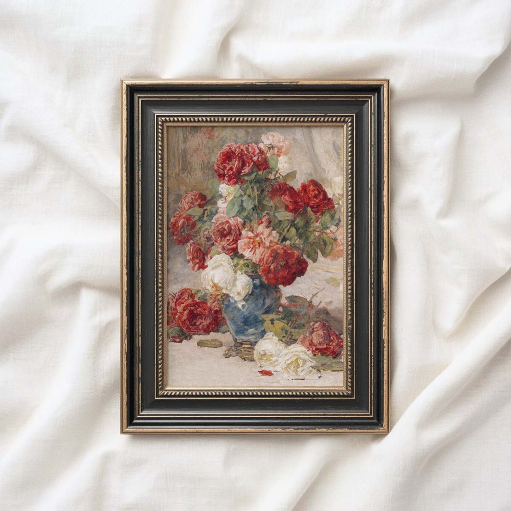 French Floral Still Life Wall Art Printable (Digital Download) — Muted Roses in Château Vase