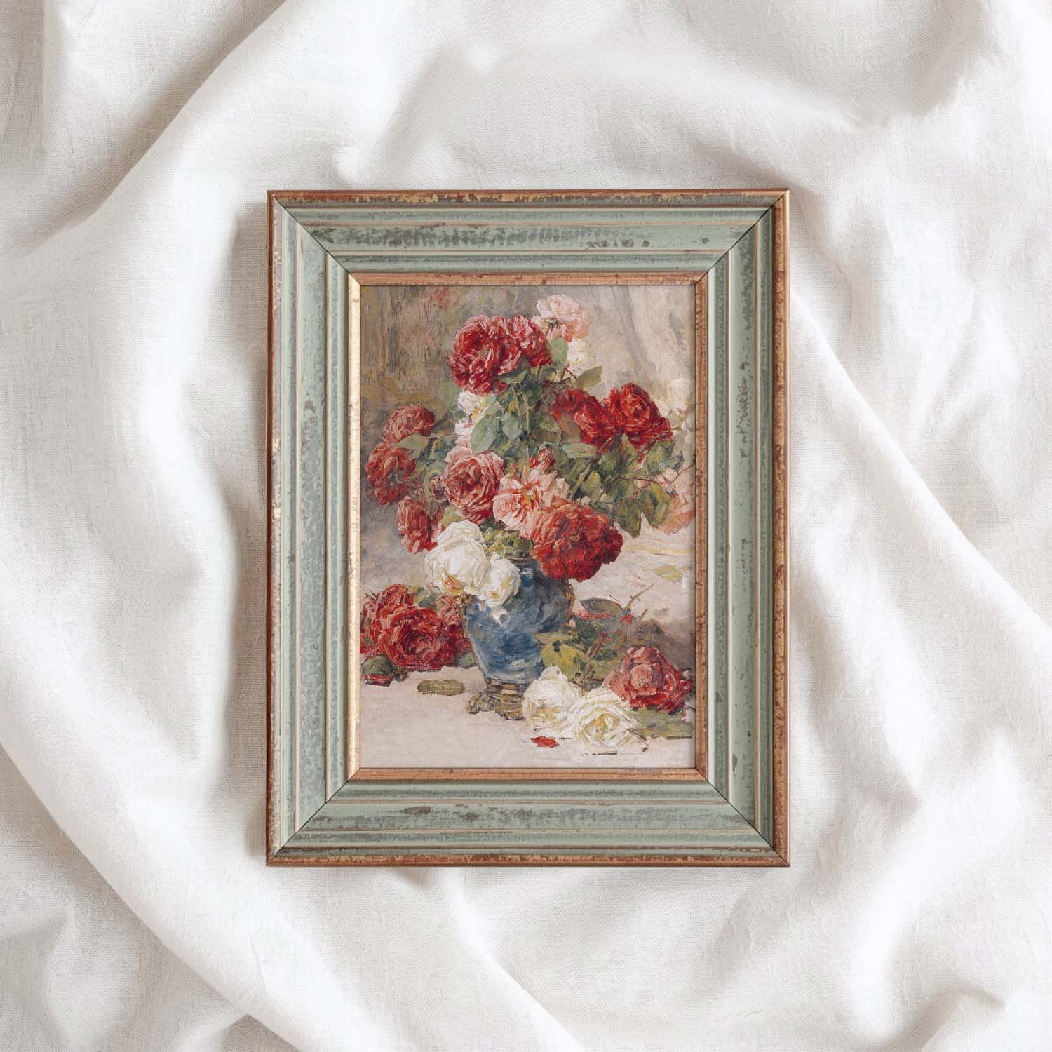 French Floral Still Life Wall Art Printable (Digital Download) — Muted Roses in Château Vase