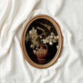 Gallery wall dark academia cotton painting featuring a vintage still life composition and dramatic black backdrop