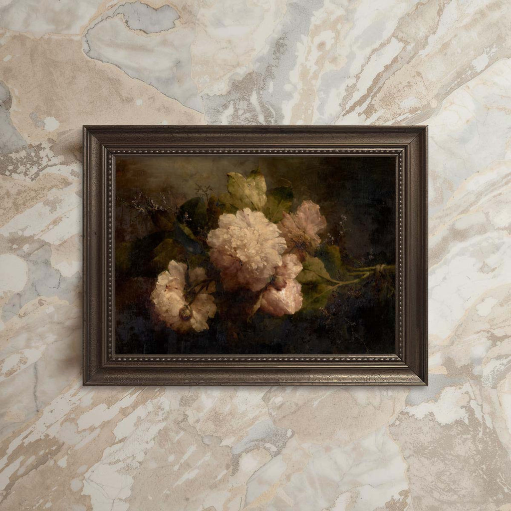 Antique Dark Floral Rose Oil Painting Wall Art Printable – Vintage Botanical Print (Dark Academia)