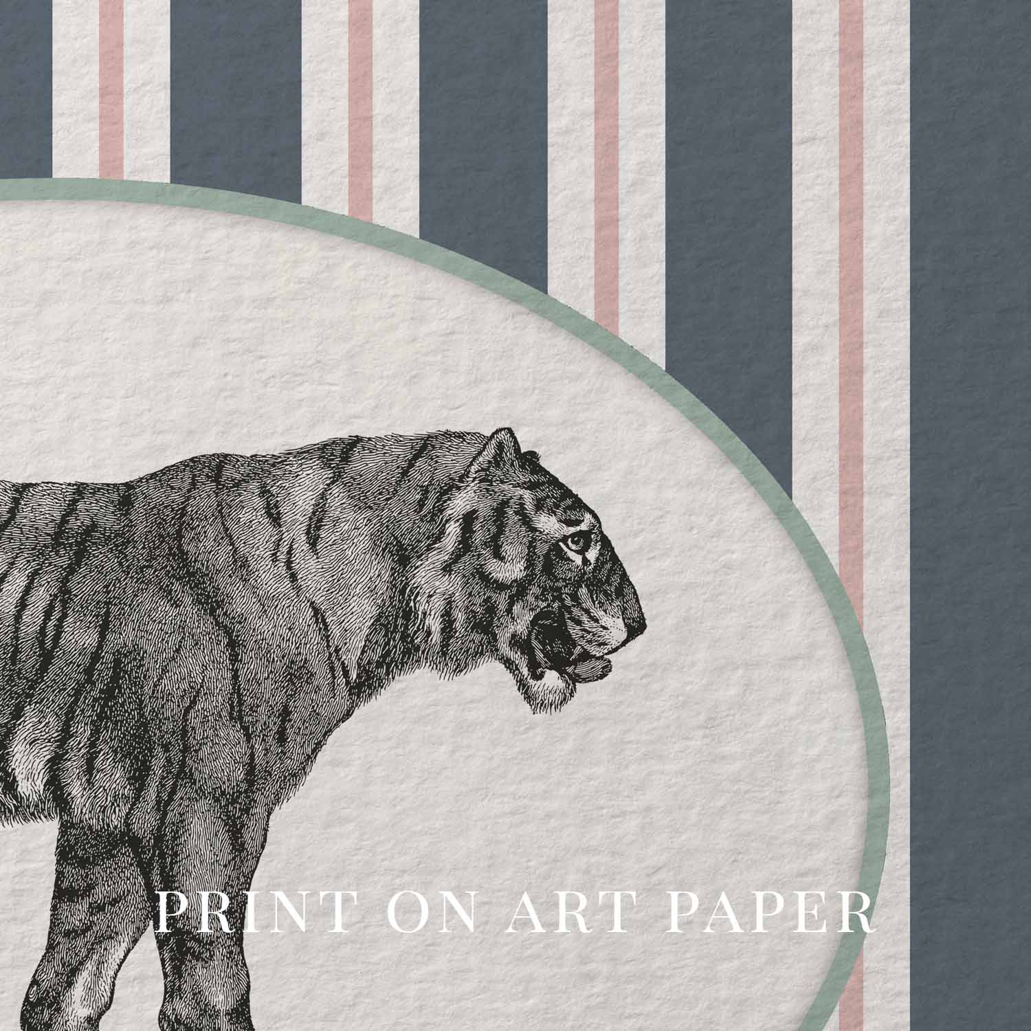 Tiger Nursery Wall Art Printable (Digital Download) — Vintage Circus Striped Storybook Decor