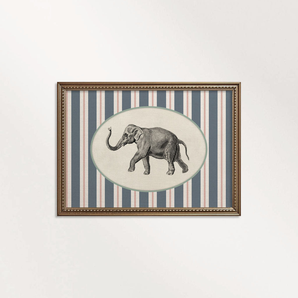 Circus Elephant Nursery Wall Art Printable (Digital Download) — Striped Carnival Storybook Decor