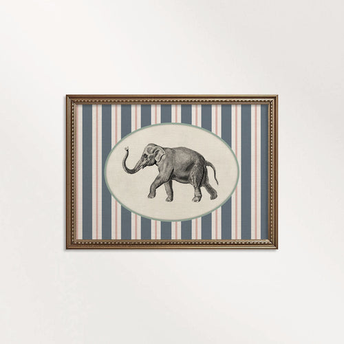 Circus Elephant Nursery Wall Art Printable (Digital Download) — Striped Carnival Storybook Decor