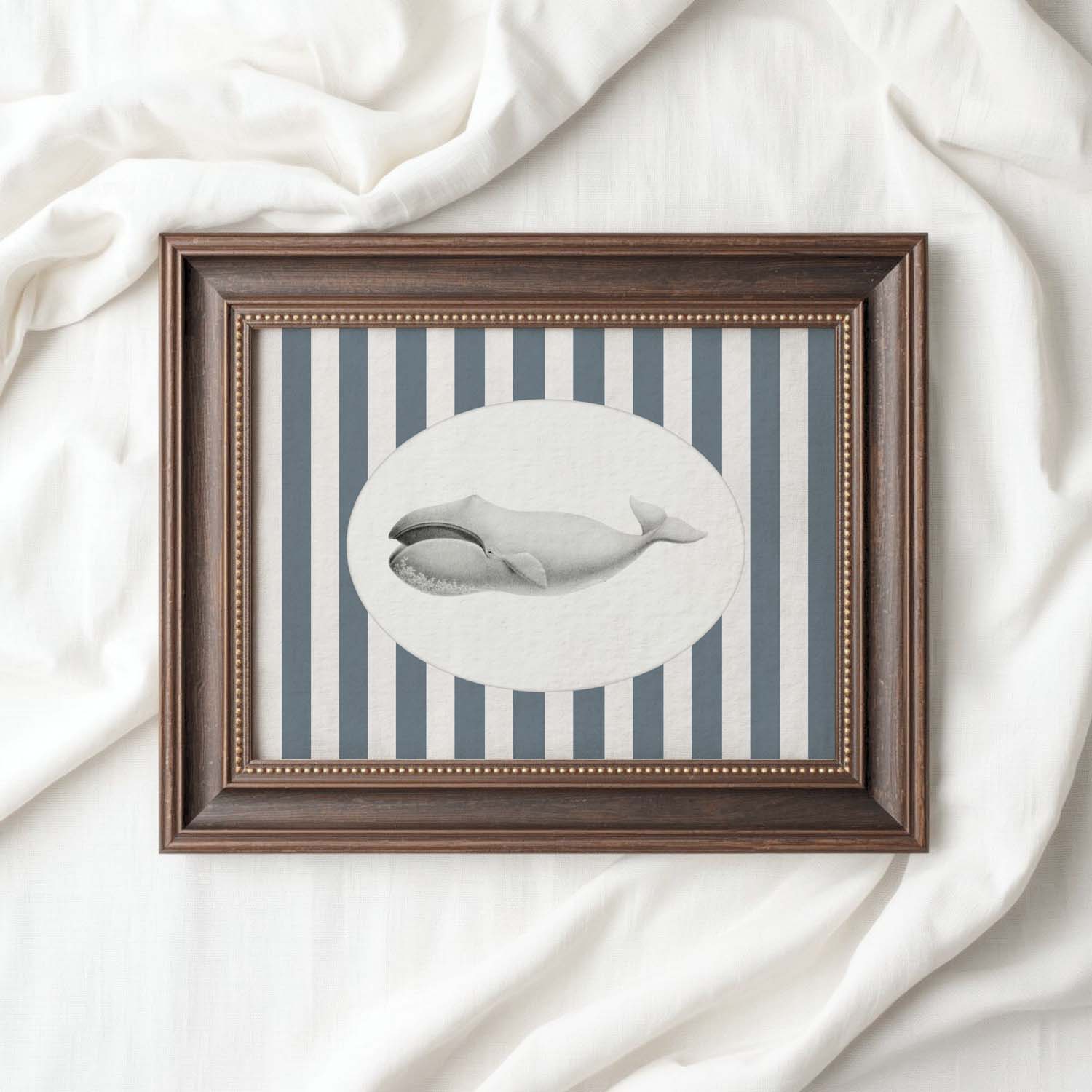 Whale Nursery Wall Art Printable (Digital Download) — Navy Striped Storybook Ocean Decor