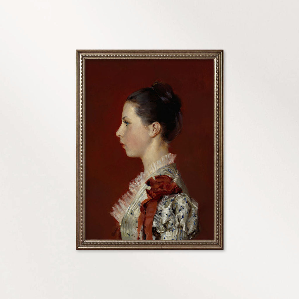 Oxblood Victorian Portrait Wall Art Printable | Dark Red Side Profile Woman Oil Painting (Digital Download)