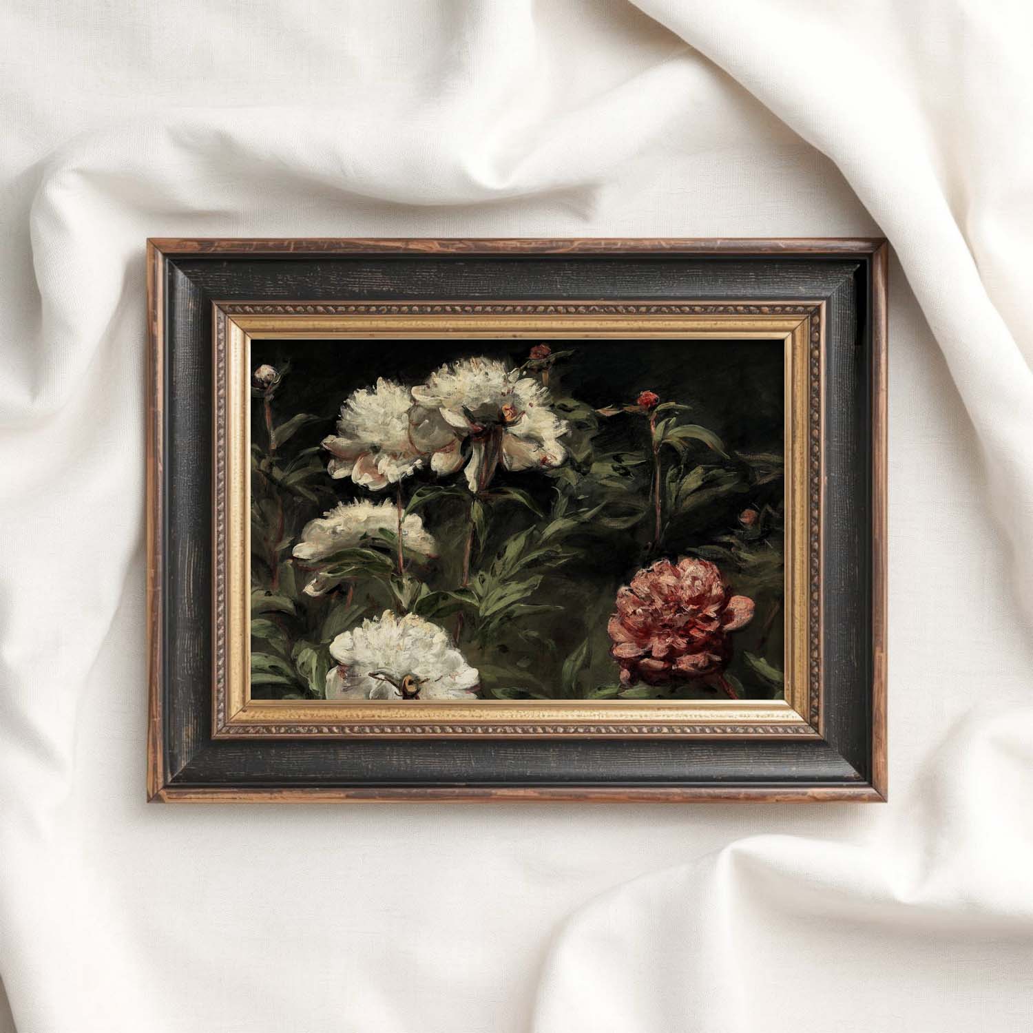 Gothic vintage rose print dark floral wall art with moody botanical and antique-inspired tones.