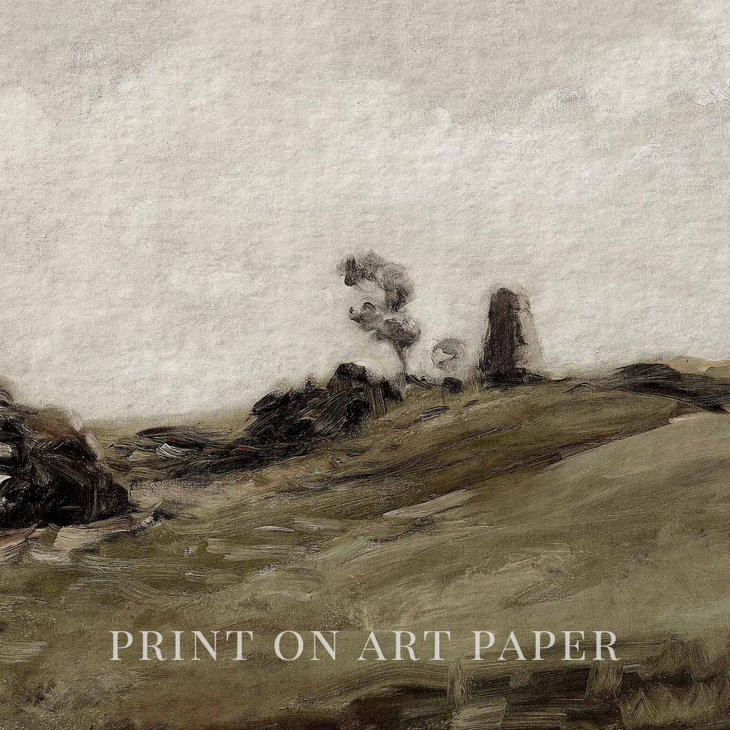 Close-up of muted green landscape artwork printed on fine art matte paper