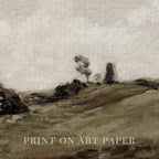 Close-up of muted green landscape artwork printed on fine art matte paper