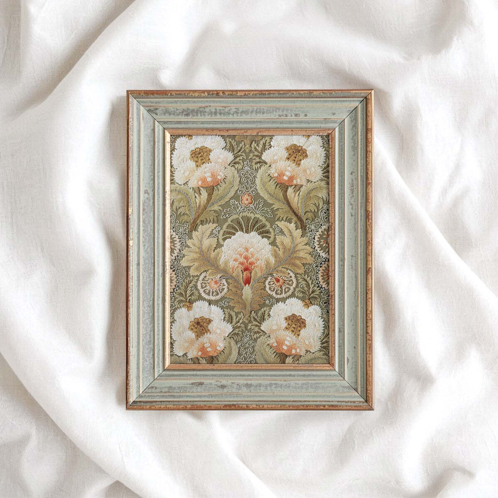 Vintage Botanical Floral Tapestry Wall Art Printable – Green Cottagecore Print (Digital Download)
