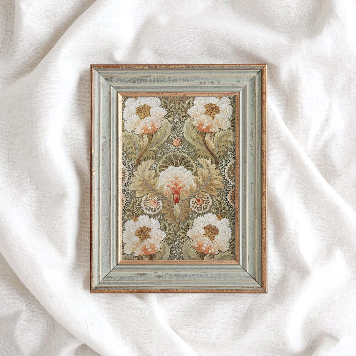Vintage Botanical Floral Tapestry Wall Art Printable – Green Cottagecore Print (Digital Download)