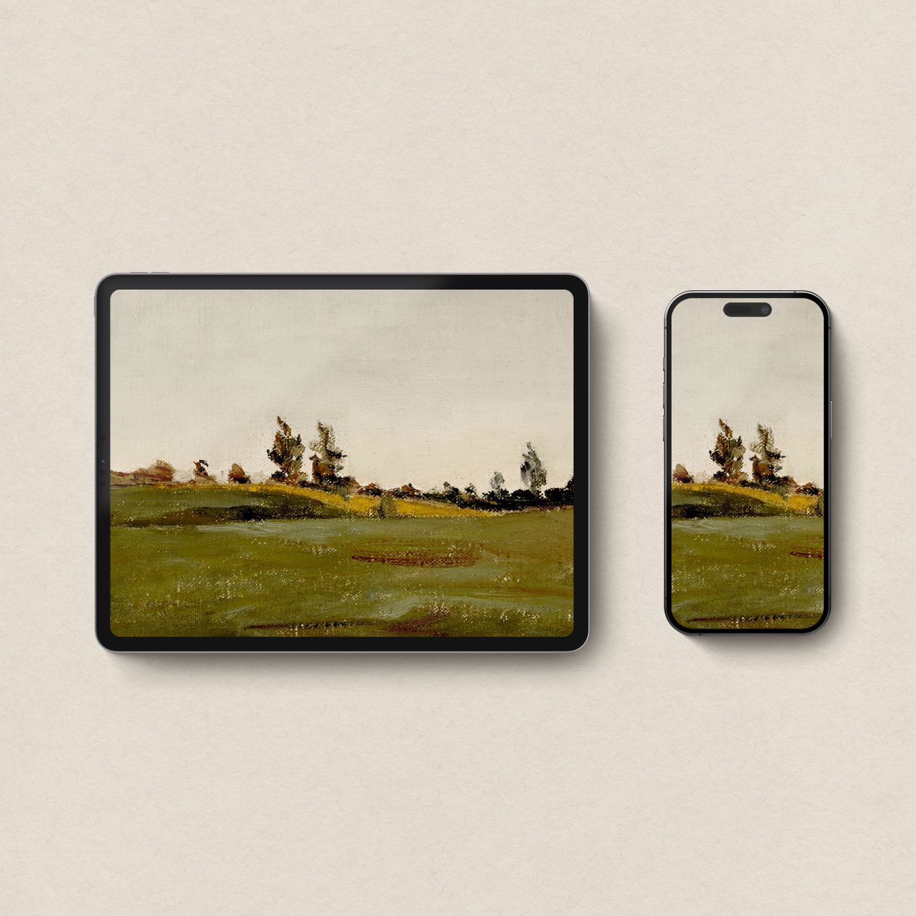 Muted Green Grass Landscape Wallpaper Bundle | iPhone, iPad & Desktop Wallpapers (Digital Download)