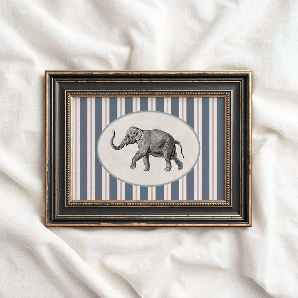 Circus Elephant Nursery Wall Art Printable (Digital Download) — Striped Carnival Storybook Decor